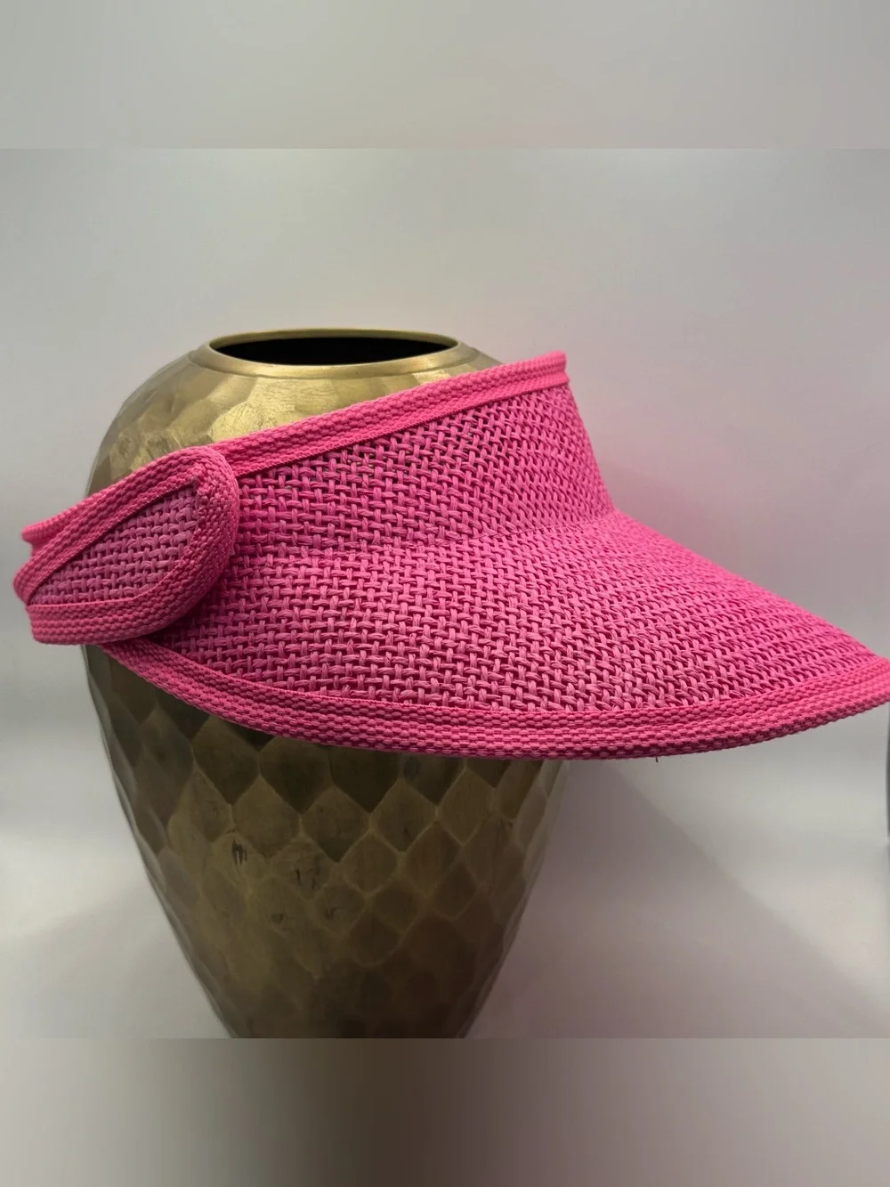Peter Grimm Pink Woven Wide Brim Roll Up Sun Visor Natural Fiber